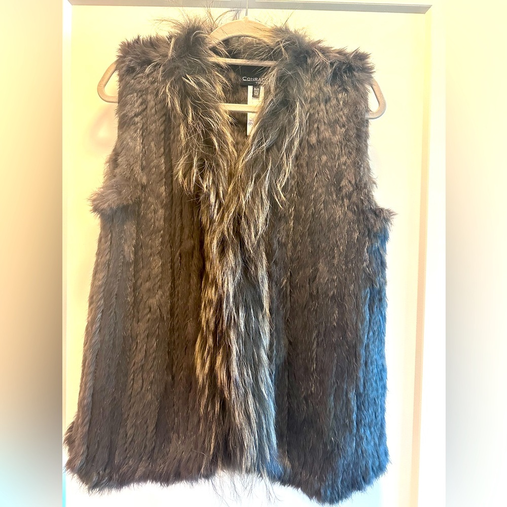 Vintage Fur Vest Olive Green/size Medium